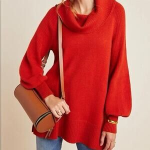 Anthropologie Paloma Tunic Sweater Women’s Size S Burnt Orange Ballon Sleeve